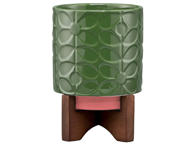 Orla Kiely Ceramic 60'S Stem Fern Plant Pot On Wooden Stand