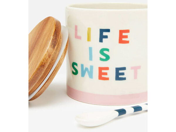 Joules Brightside Sugar Bowl With Spoon Life Is Sweet Open