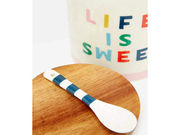 Joules Brightside Sugar Bowl With Spoon Life Is Sweet Lid and Spoon