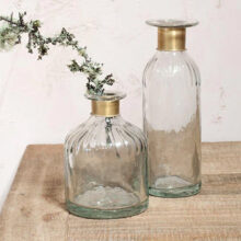 Nkuku Chara Hammered Bottle - Clear Glass & Antique Brass - Small