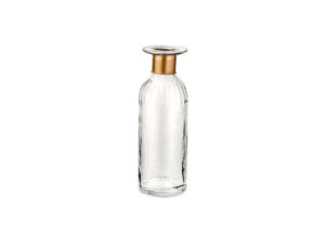 Nkuku Large Chara Hammered Bottle - Clear Glass & Antique Brass