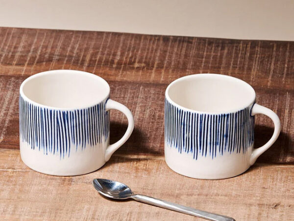 Nkuku Karuma Ceramic Mug Blue Small Set of 2 Lifestyle