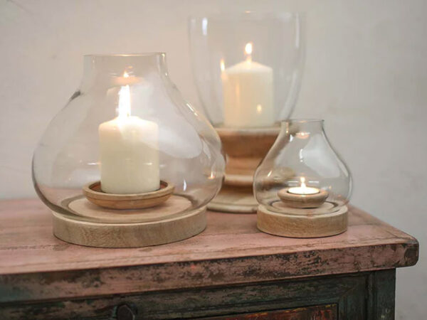 Nkuku Small Naryla Lantern Mango Wood & Glass Collection