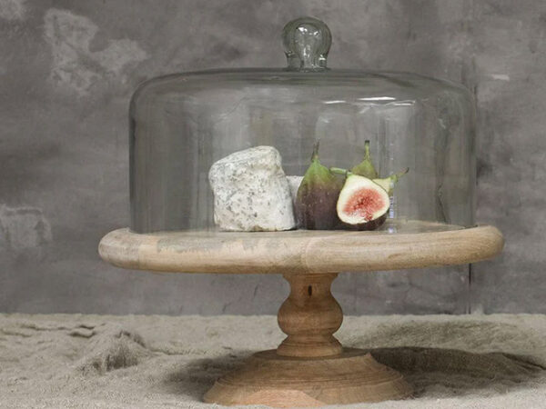 Nkuku Recycled Glass Dome Cake Stand - Mango Wood & Glass - 35 x 35.5cm (dia)