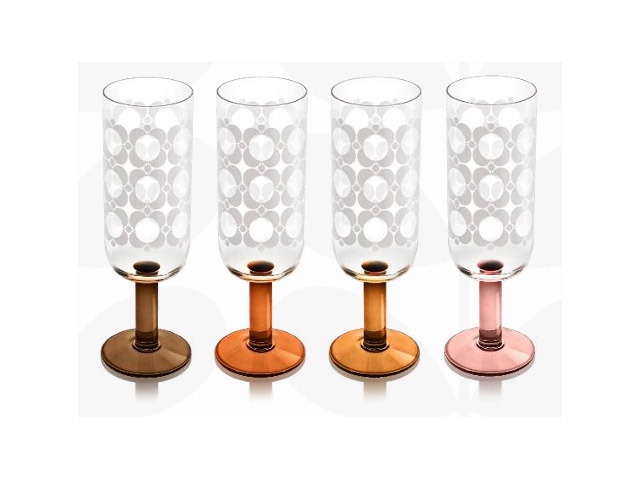 Orla Kiely Champagne Glasses Set Of 4 Atomic Flower Brown Shades