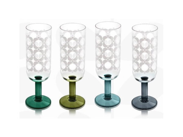 Orla Kiely Set Of 4 Atomic Flower Champagne Glasses Green Shades
