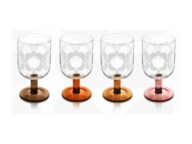 Orla Kiely Wine Glasses Brown Shades Atomic Flower Set Of 4