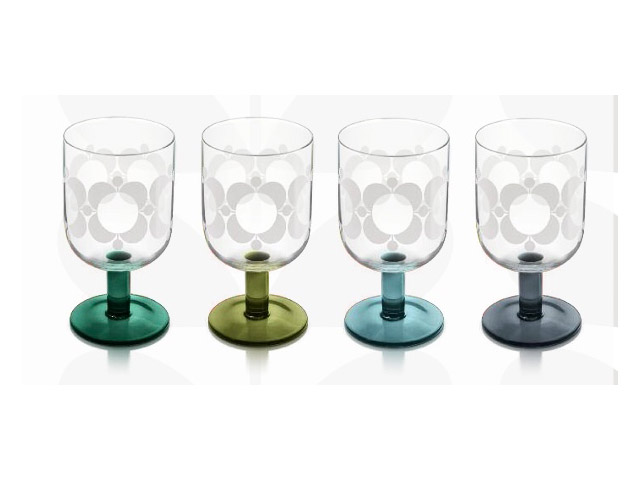 Orla Kiely Set Of 4 Atomic Flower Wine Glasses Green Shades